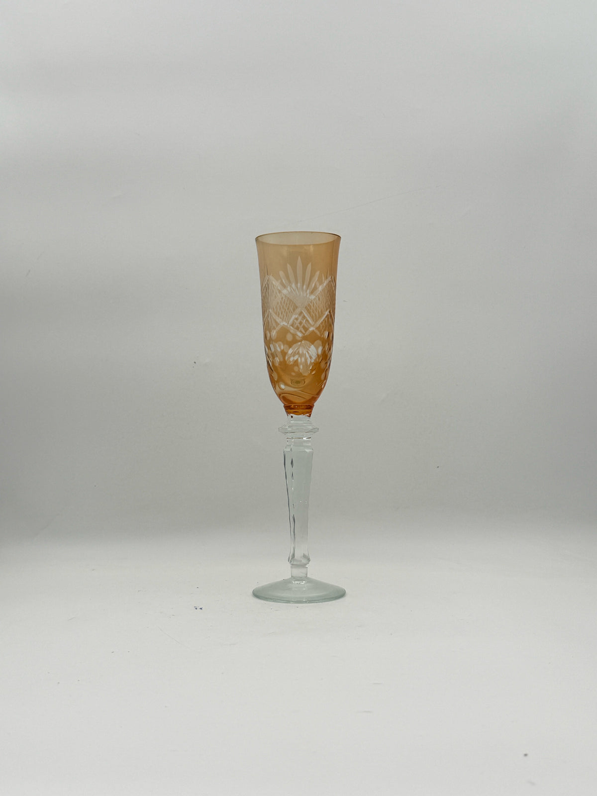 Antique Bohemian Multi-Color Cut To Clear Champagne Flutes- Set Of 6