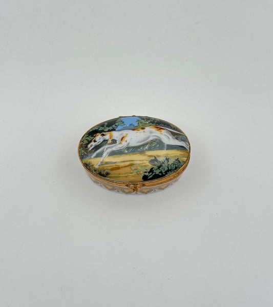 Limoges Porcelain Trinket Box – Hand-Painted Greyhound – Porcelaine de Paris, France