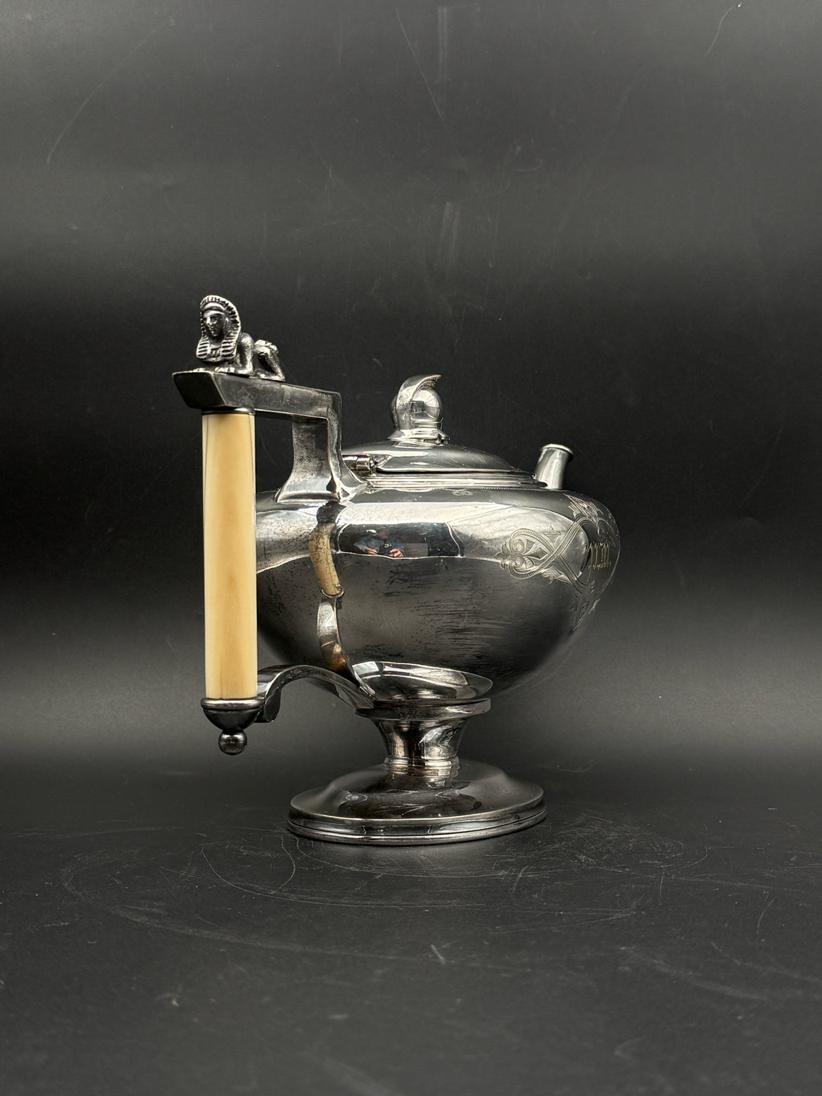 Meriden Silverplate Coffee Pot With A Bone Handle And Sphinx Detail