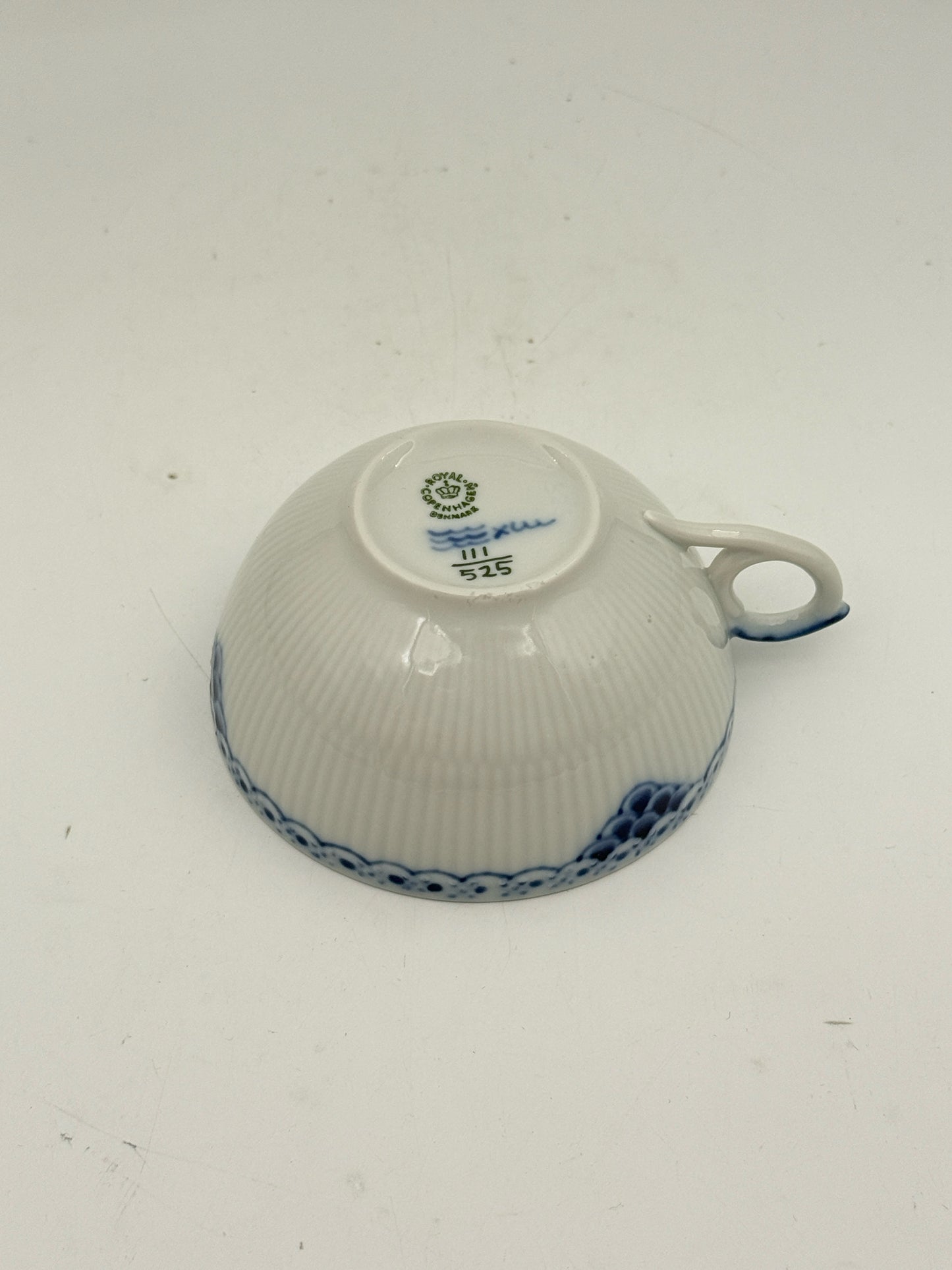 Royal Copenhagen Blue Fluted Half Lace Teacup And Saucer- Set Of 2