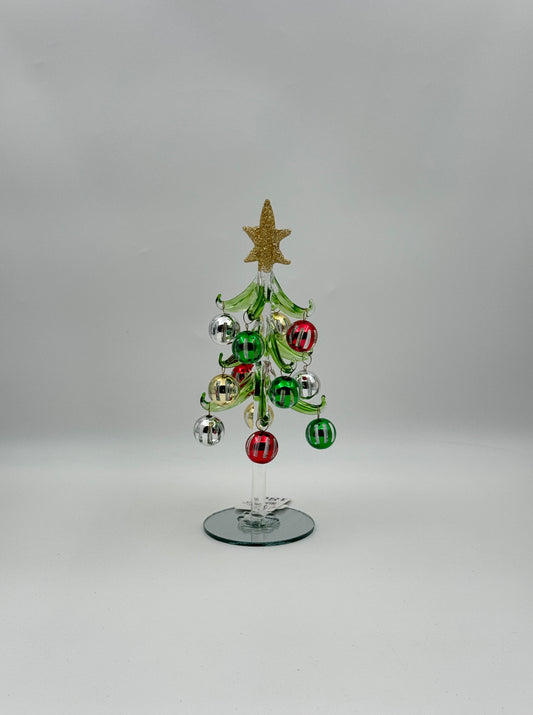 Small 7.75" Glass Christmas Tree – Multicolor Dangle Ornaments