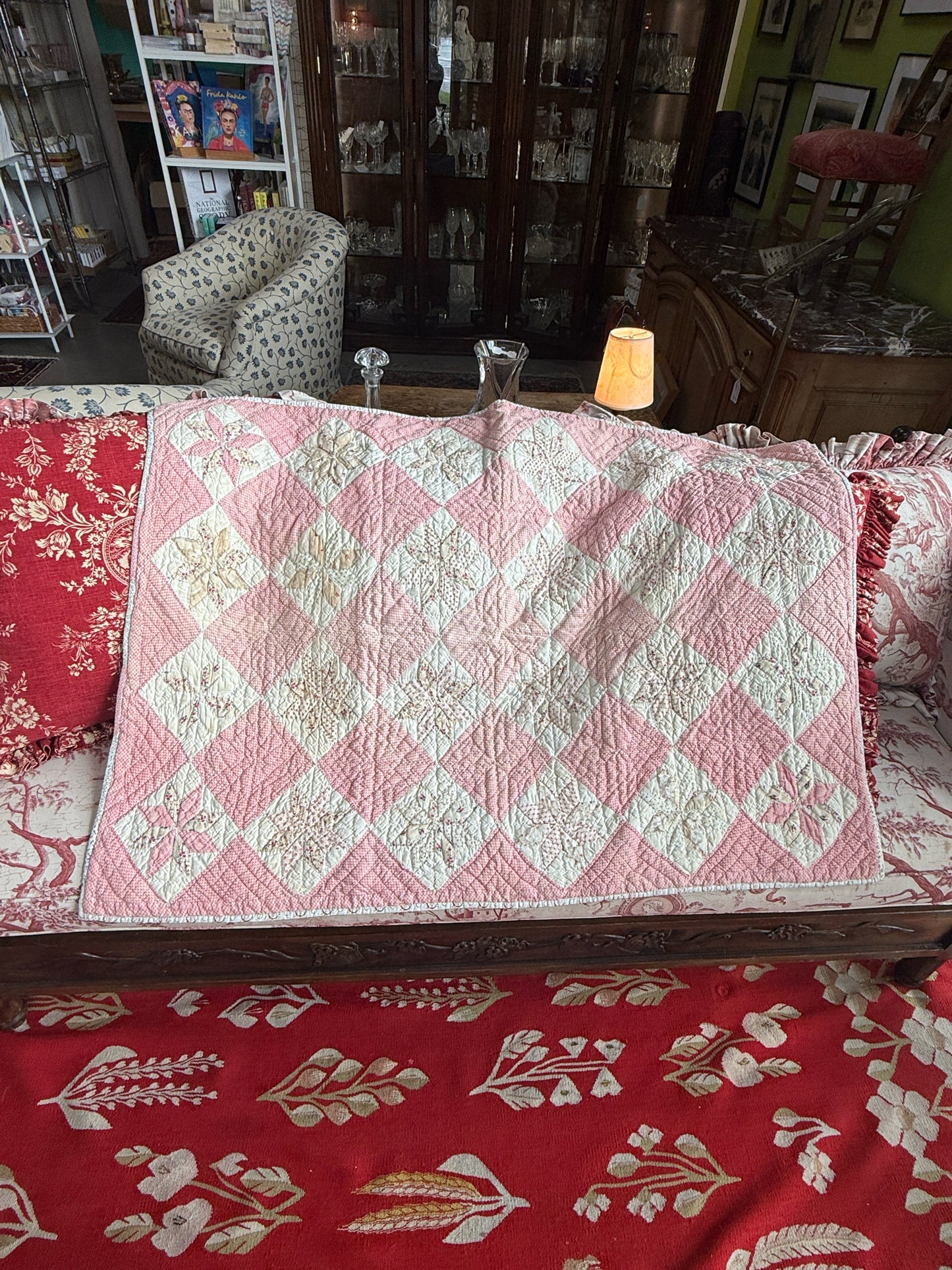 Vintage Pink And White Crib Quilt