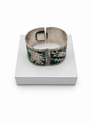 Sterling Silver Hinged Bracelet With Turquoise Inlay