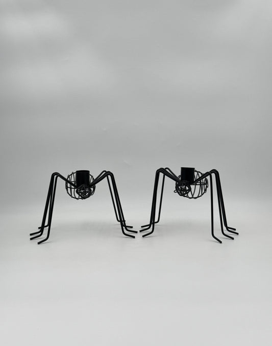 Pair of Black Metal Spider Candleholders
