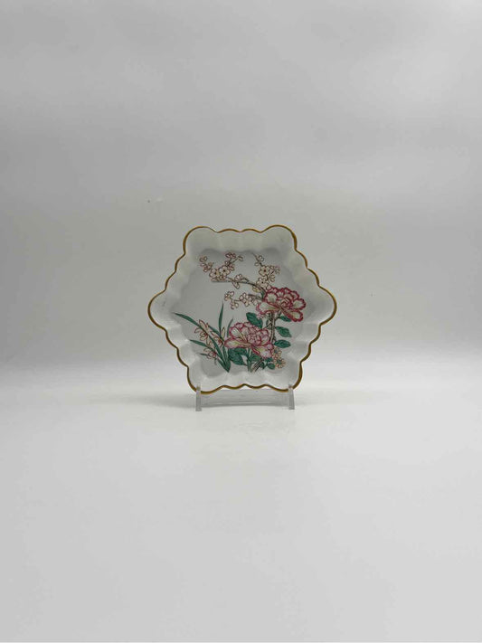Mottahedah Floral Trinket Dish With Gold Tone Edge