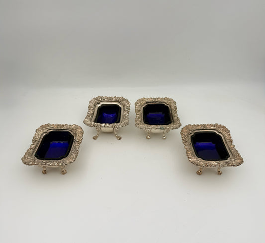 Set Of Four Vintage Silverplate Salt Cellars