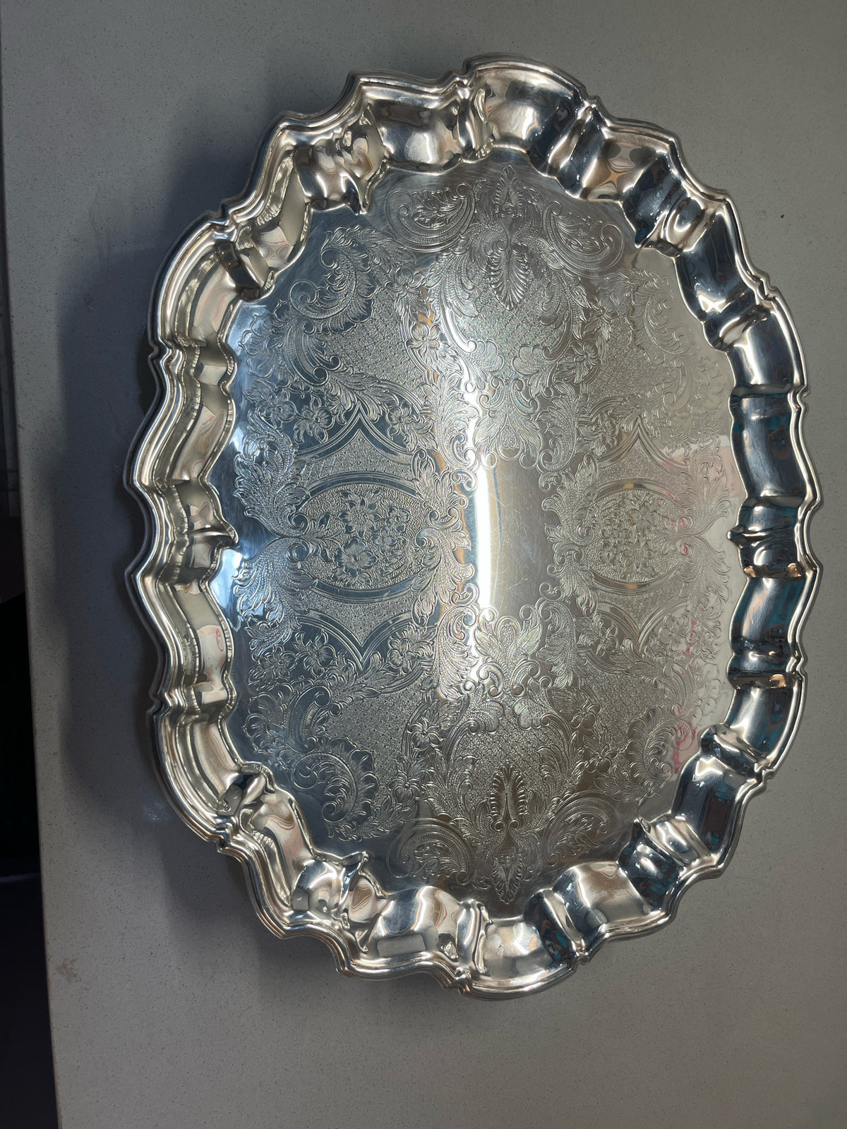 Silverplate Serving Tray with Scalloped trim