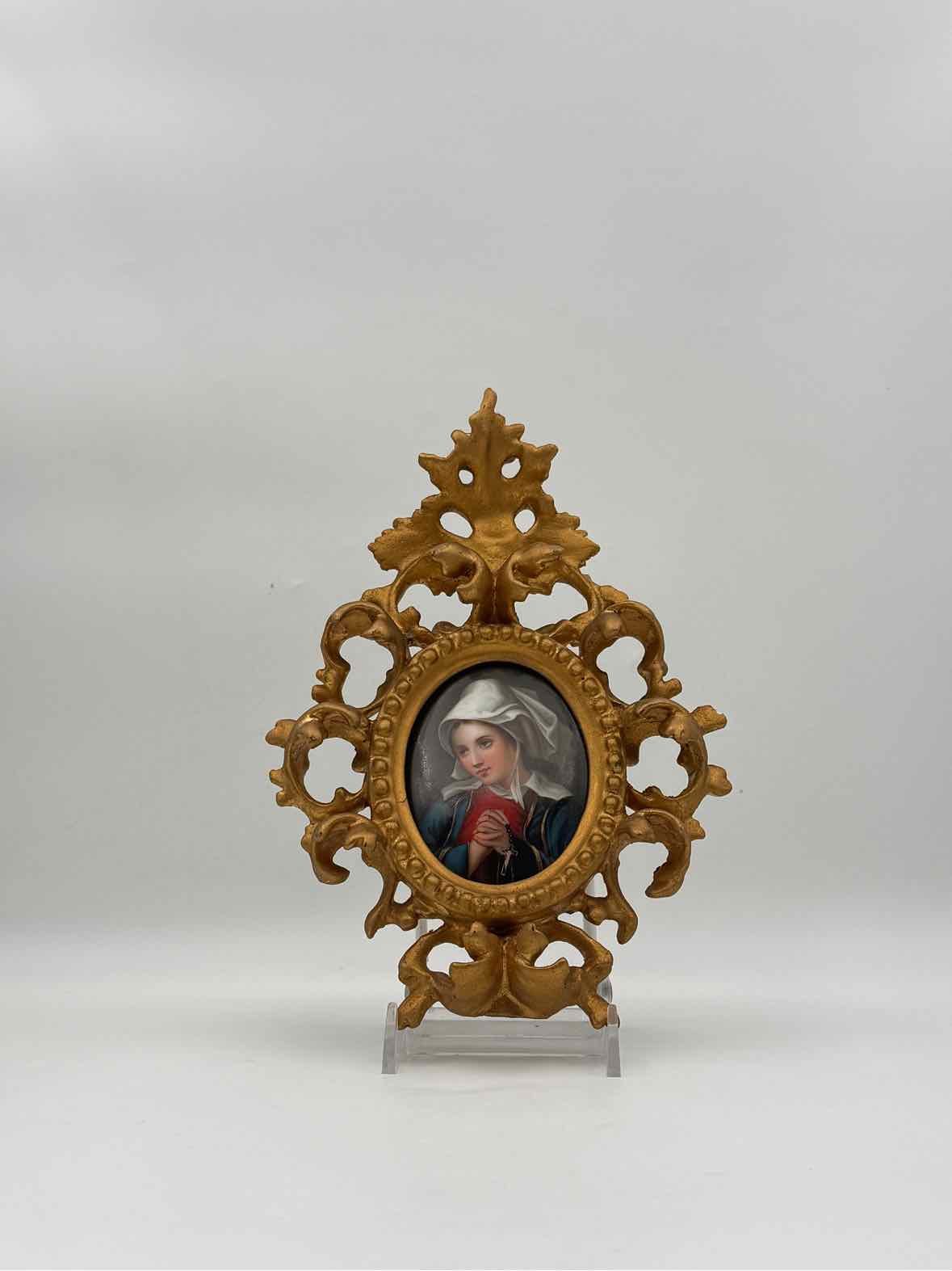 Florentine Miniature Madonna Portrait In Rococo Frame