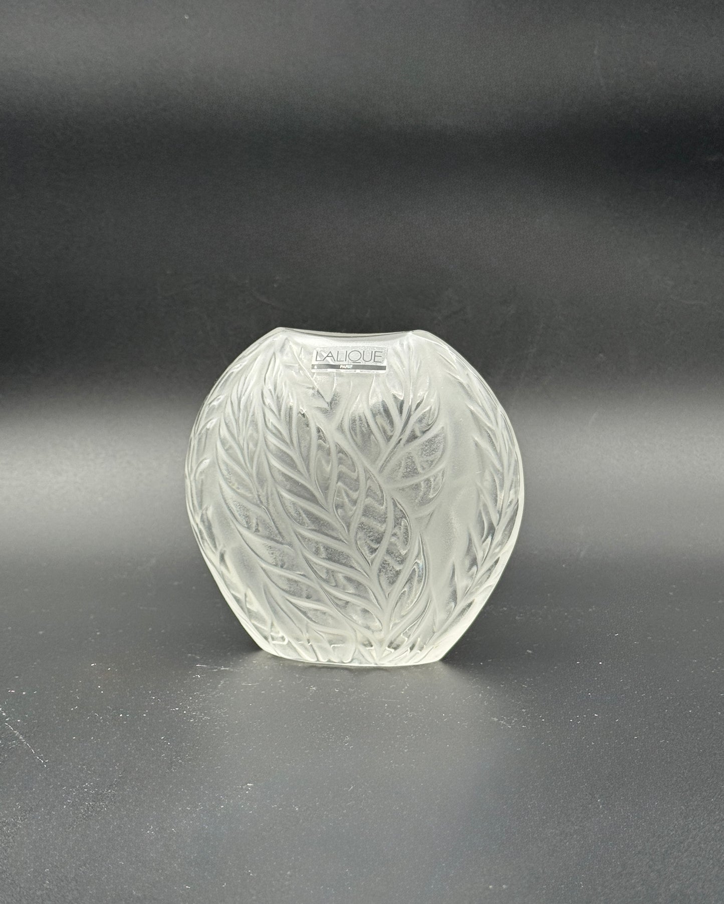 Lalique “Feuilles” Frosted Crystal Vase – 4.5" – France c. 1985
