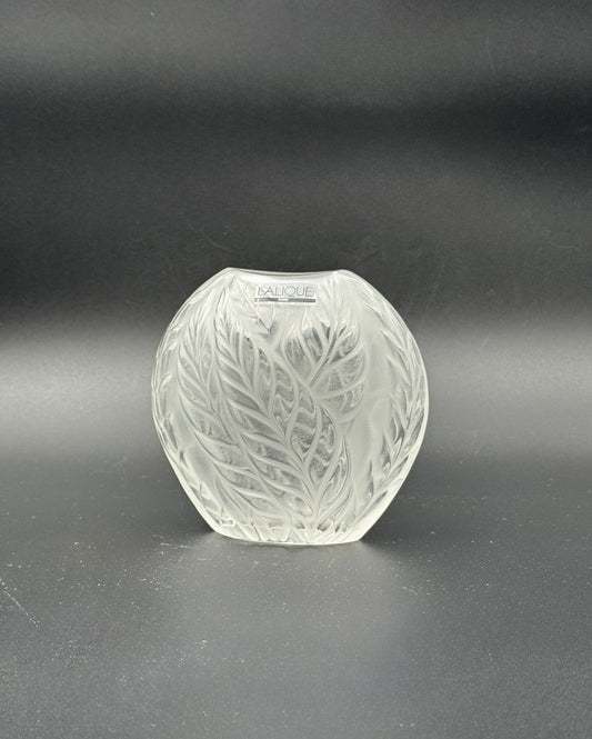 Lalique “Feuilles” Frosted Crystal Vase – 4.5" – France c. 1985
