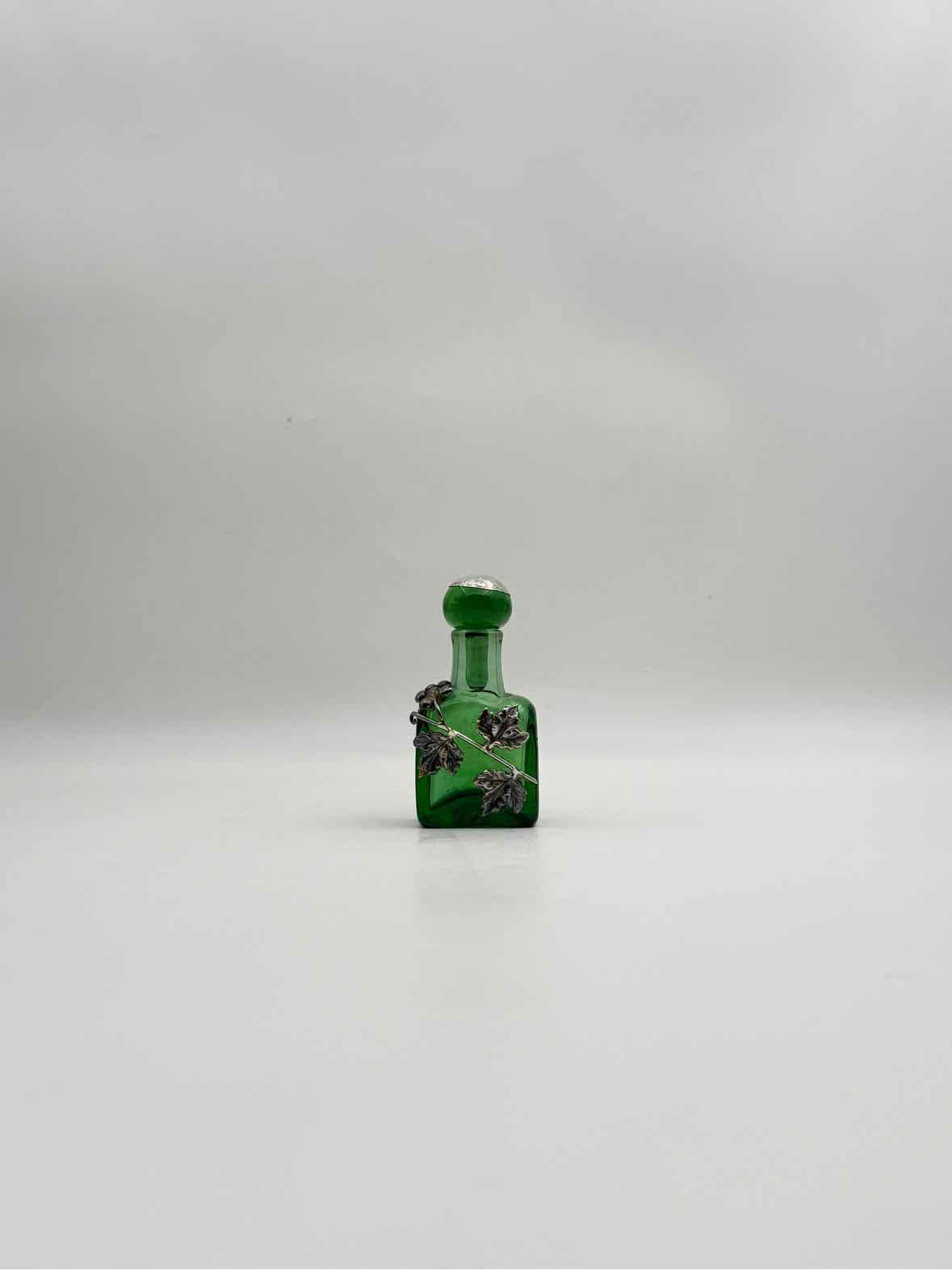 Antique Green Perfumer With Sterling Silver Overlay