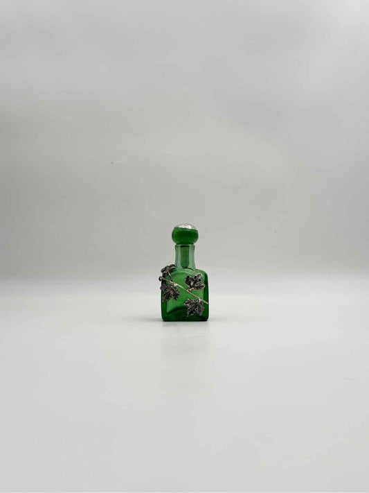Antique Green Perfumer With Sterling Silver Overlay