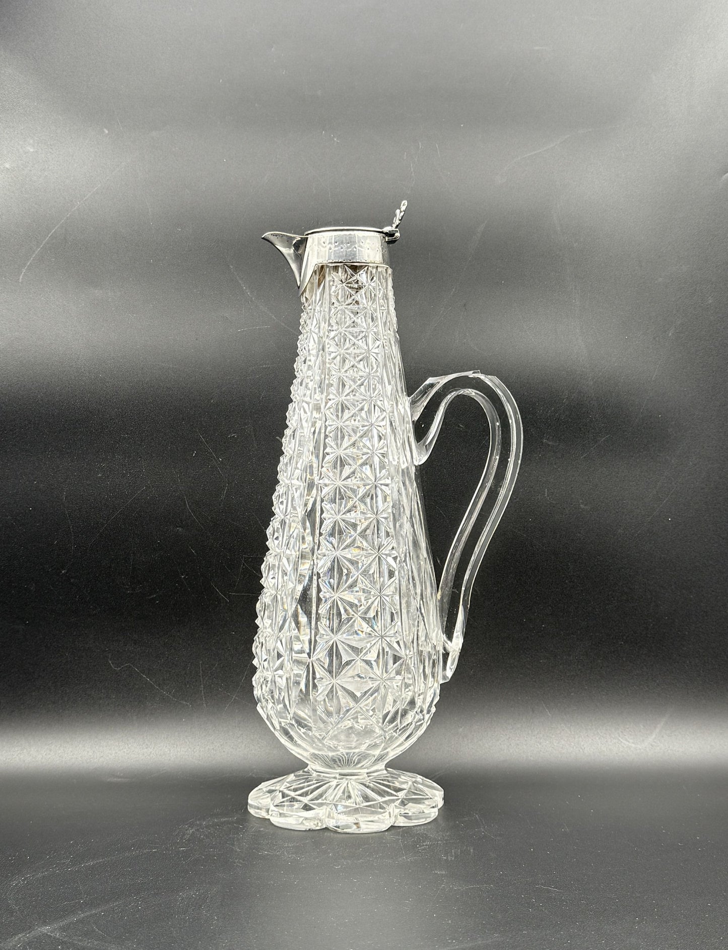 Bohemian Cut Glass Carafe with Silver-Plated Hinged Lid – Antique