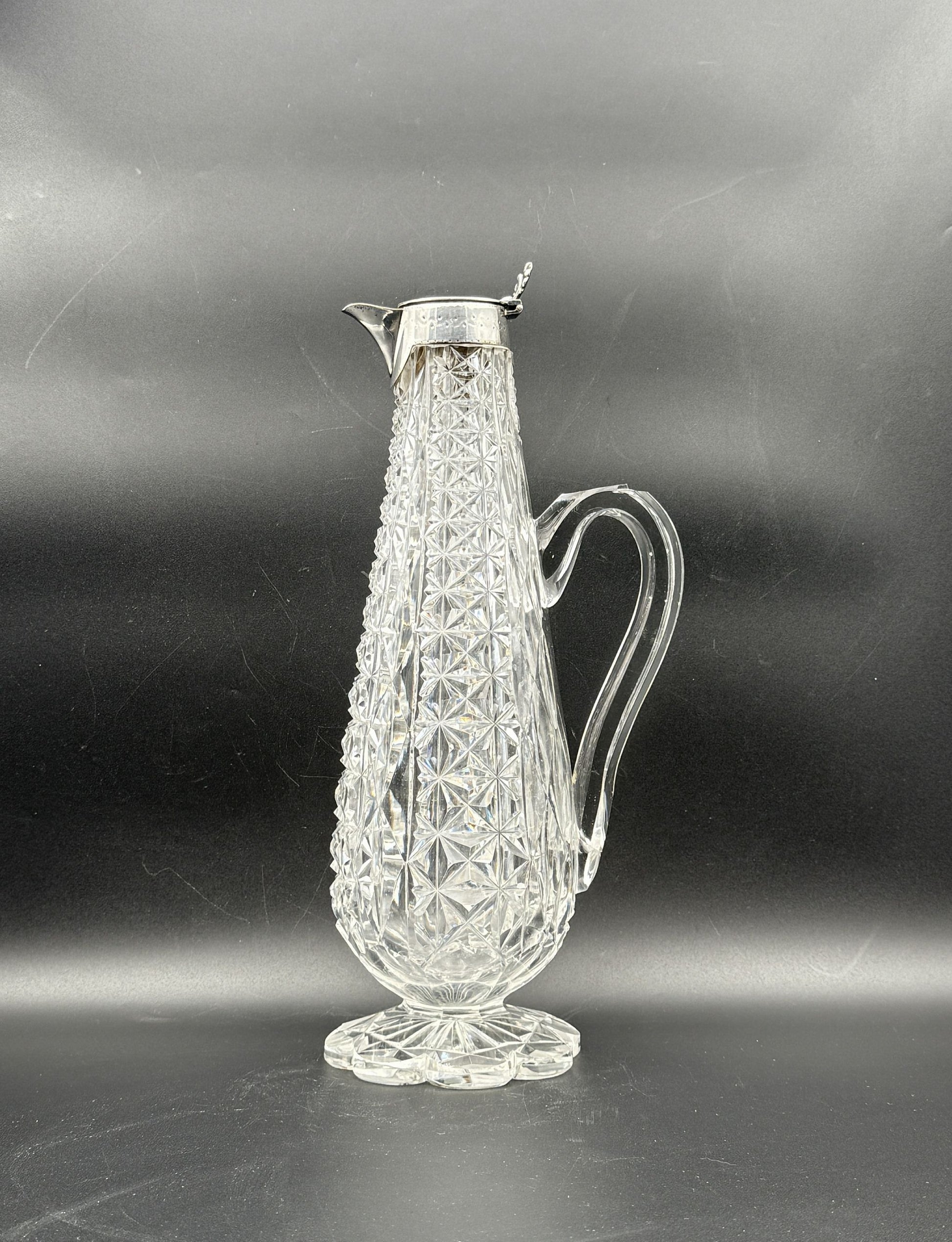 Bohemian Cut Glass Carafe with Silver-Plated Hinged Lid – Antique