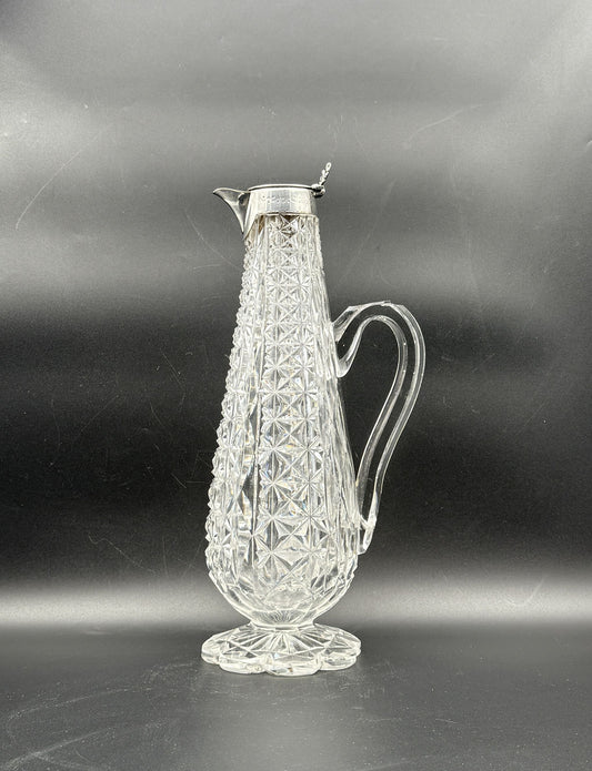 Bohemian Cut Glass Carafe with Silver-Plated Hinged Lid – Antique