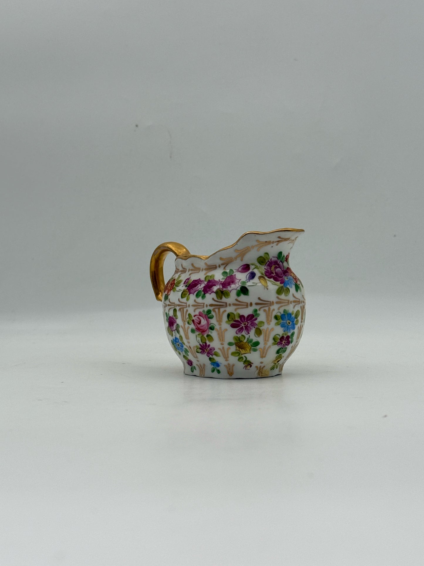 Antique Charles Ahrenfeldt Limoges Flower And Gold Creamer And Sugar