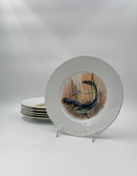 Set of 6 Victoria Austria Fish Plates – Hand-Painted Porcelain