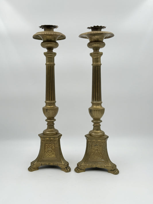 Pair of 13.5" Ornate Brass Candlesticks