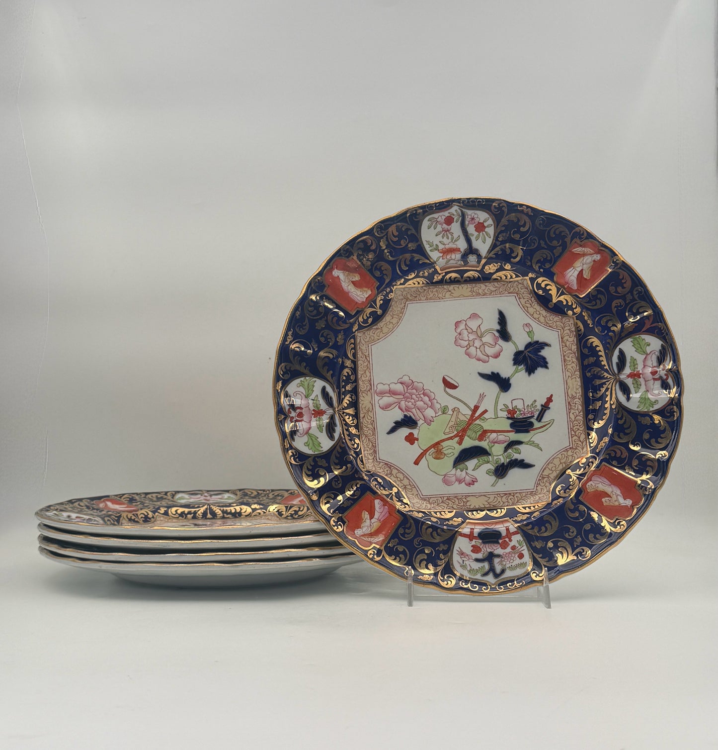 Antique Ashworth Brothers Imari Style Plates- Set Of Five