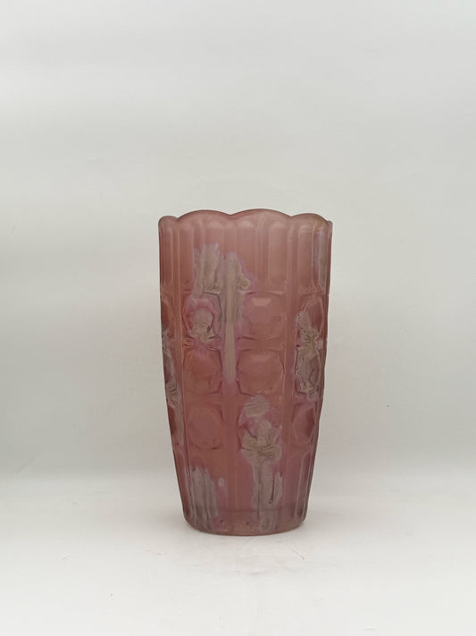 Purple/Pink  Frosted Glass Art Deco Style Vase