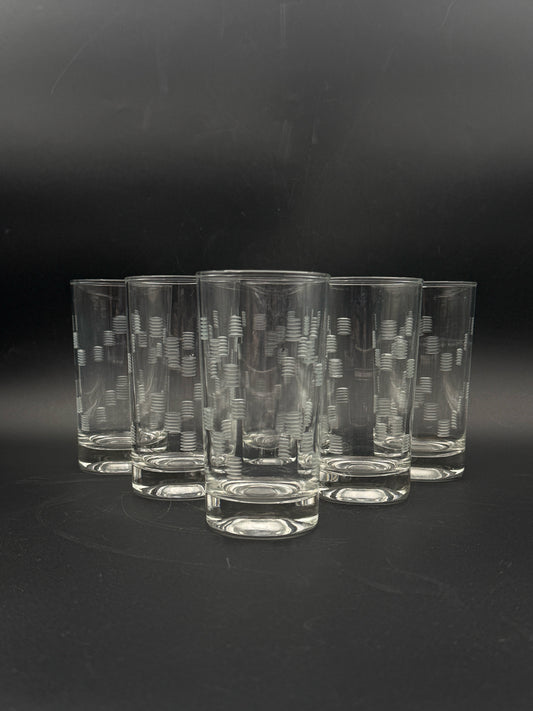Vintage MCM Clear Etched Highball Glasses- Set Of Six