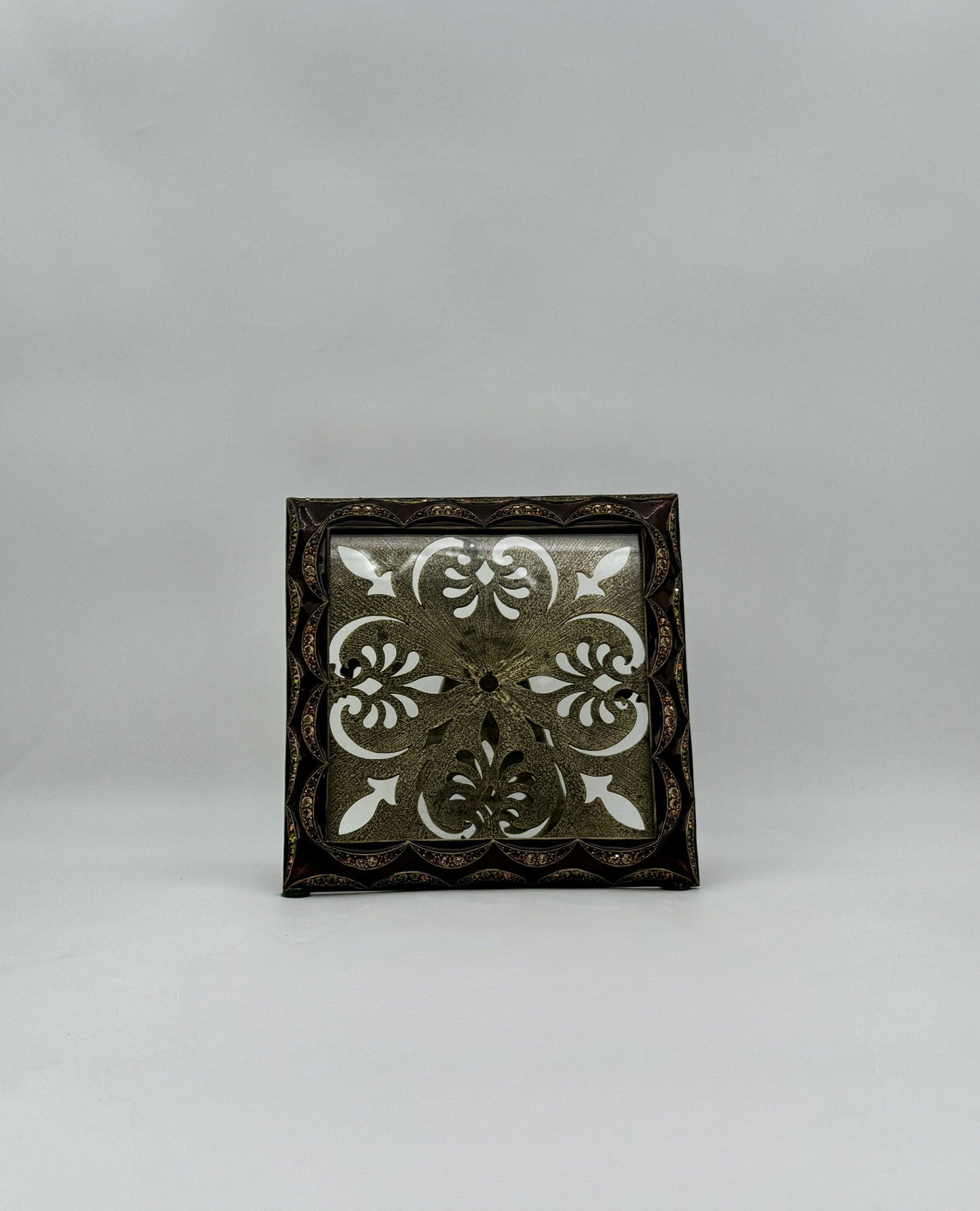 Jay Strongwater Square Frame Brown Enamel with Gold Swarovski Crystals