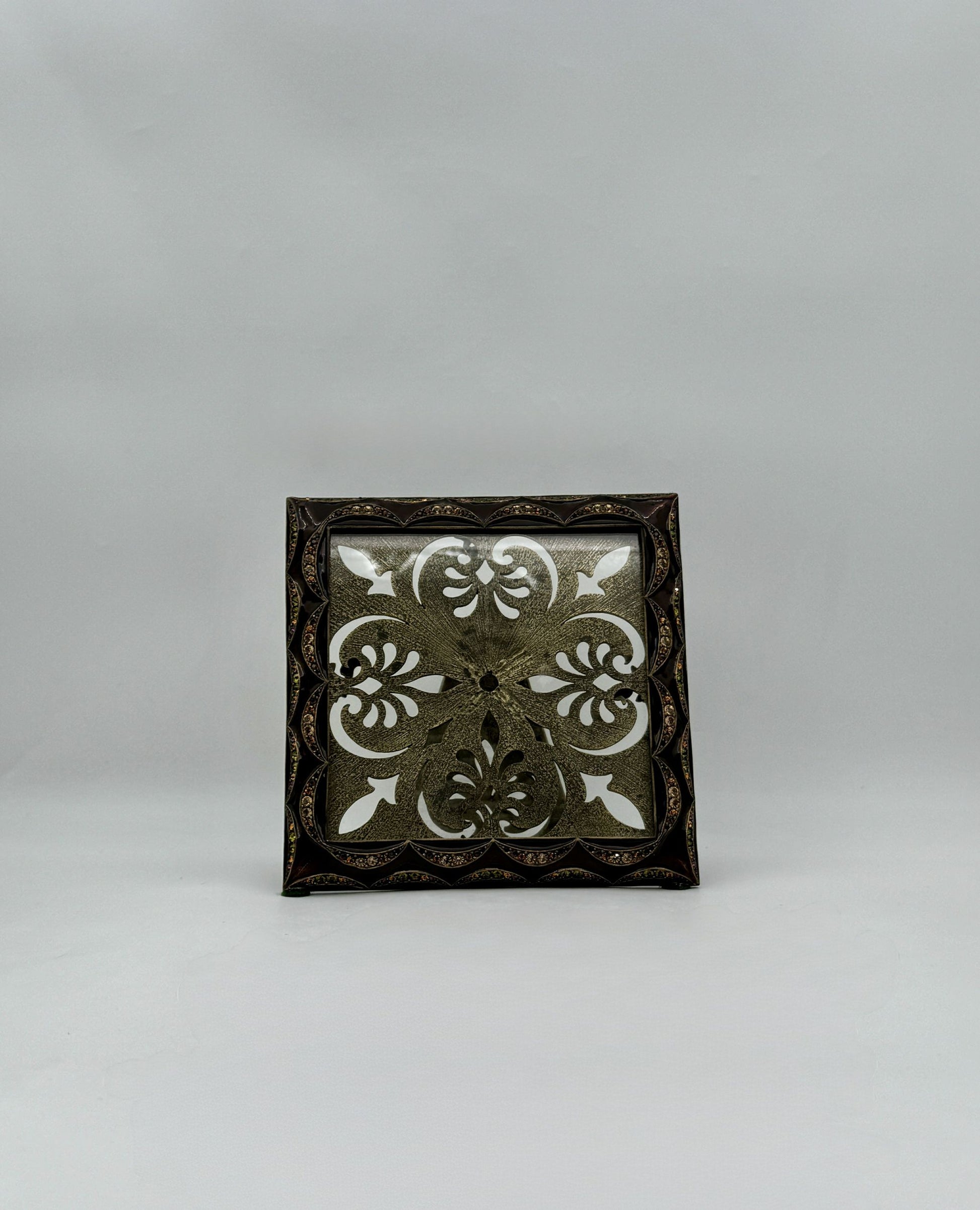 Jay Strongwater Square Frame Brown Enamel with Gold Swarovski Crystals