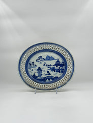 Chinese Export Blue & White Pierced Platter – Pagoda Landscape