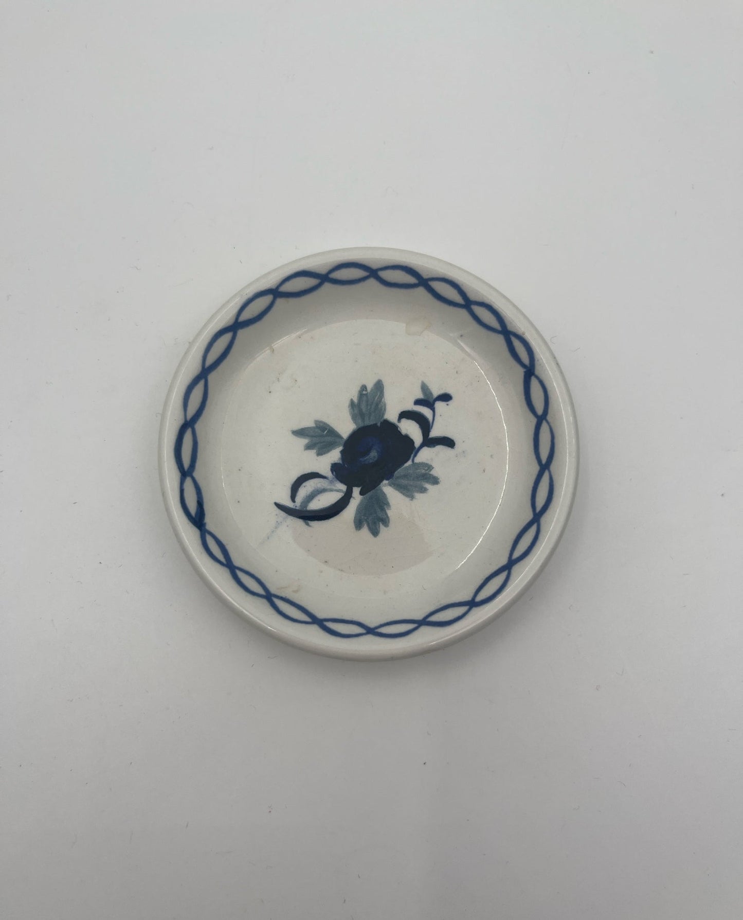 Adams English Ironstone Butter Pat – Blue Floral with Rope Border