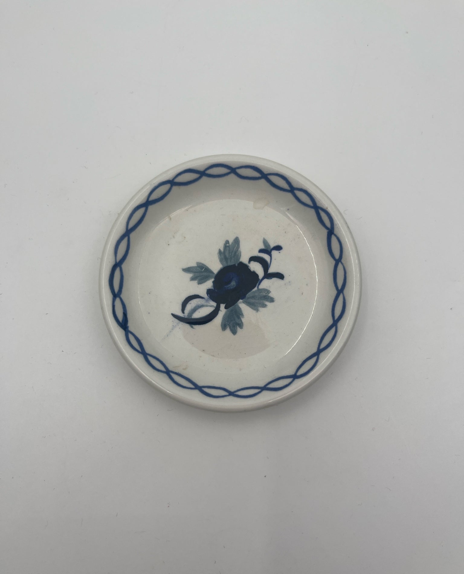 Adams English Ironstone Butter Pat – Blue Floral with Rope Border