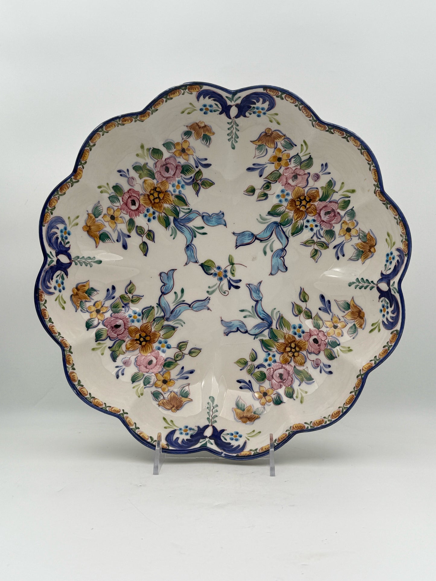 Handpainted Floral Serving Bowl Made In Portugal