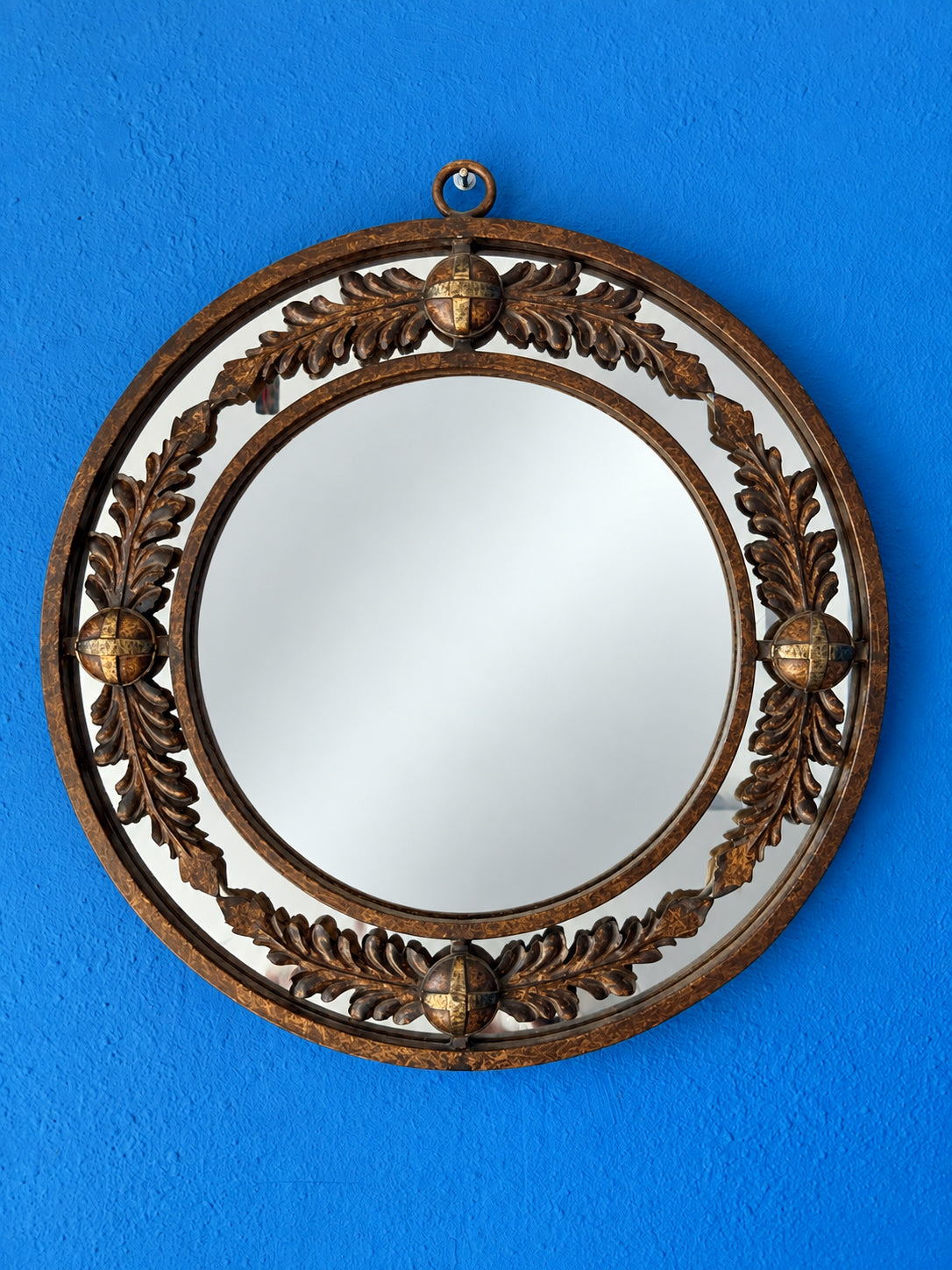 Round Mirror With Metal Detailing