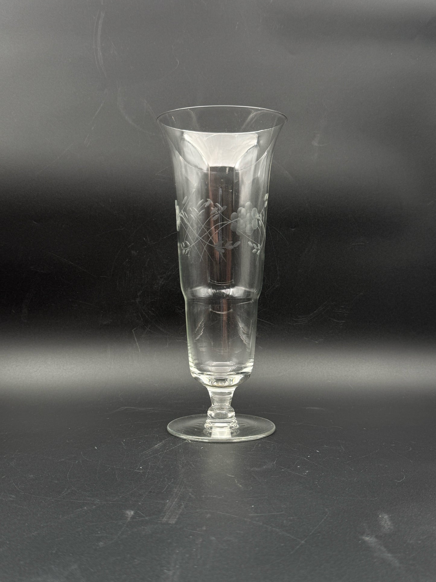 Vintage Flower Etched Etched Glass Vase