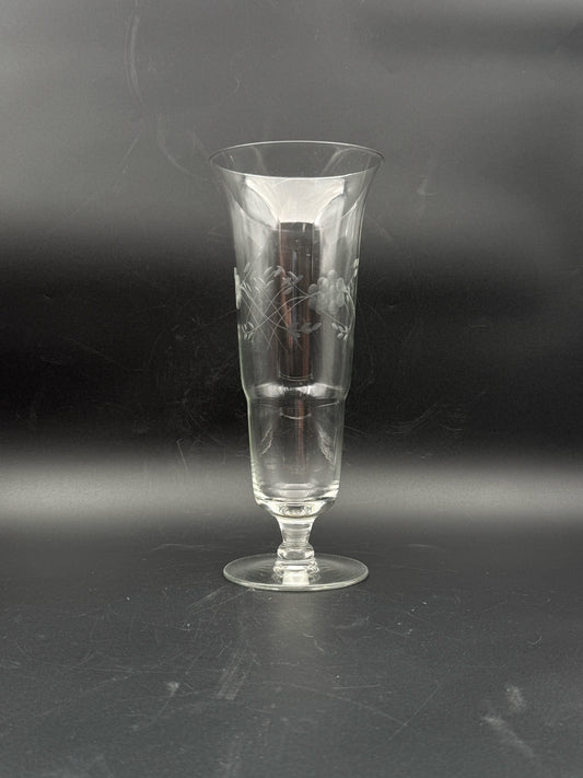 Vintage Flower Etched Etched Glass Vase