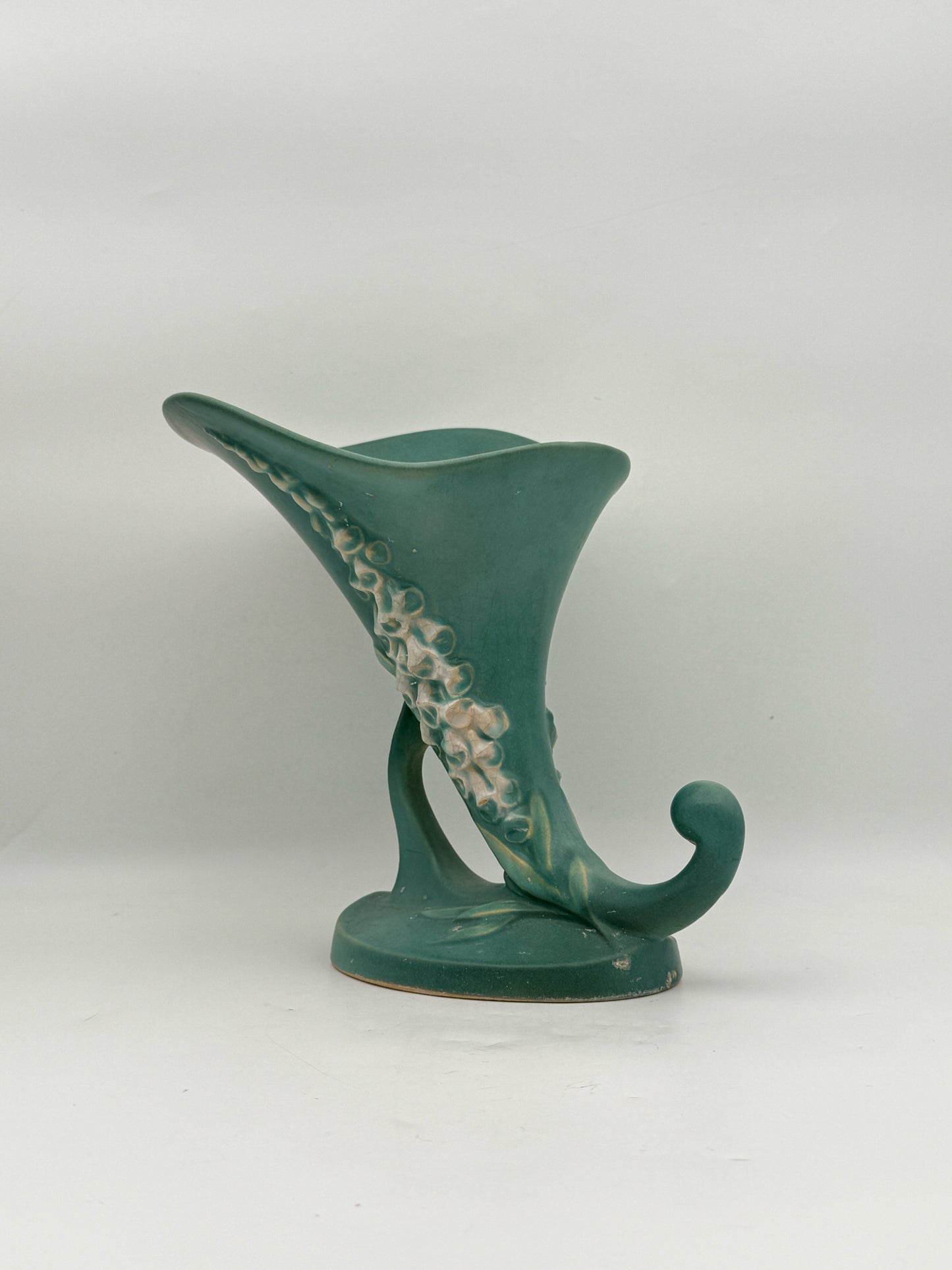 Roseville Green Ceramic Cornucopia Vase