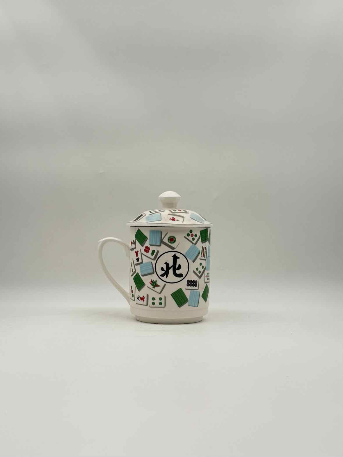 Bone China Mahjong Lidded Mugs – Set of 4 Collectible Tea Cups