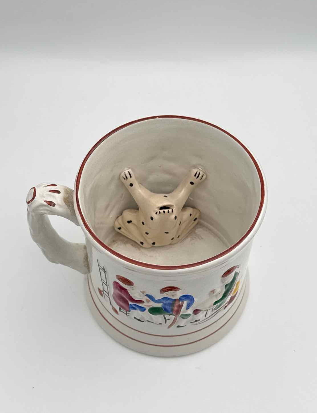 Antique Staffordshire Prattware Frog Mug Surprise Interior Pottery