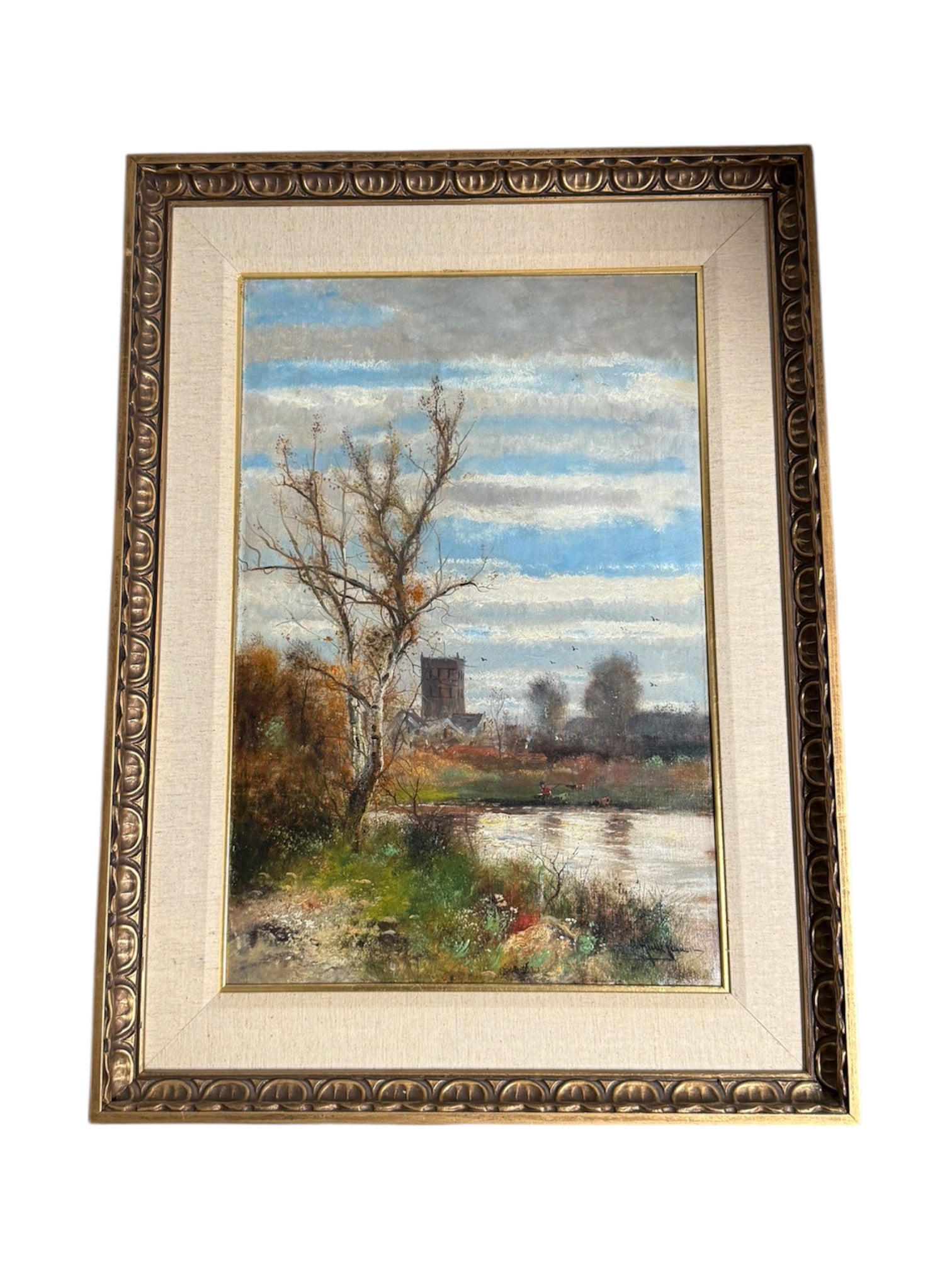 River Landscape by Abraham Hulk II – 19th C. Dutch-British Painting