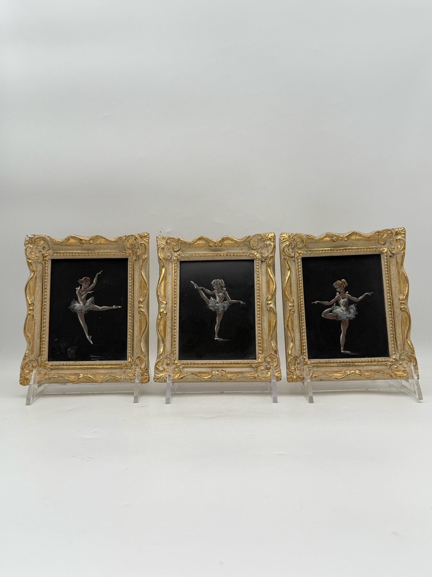 A Set Of Three Miniature Original Framed Ballerina Paintings