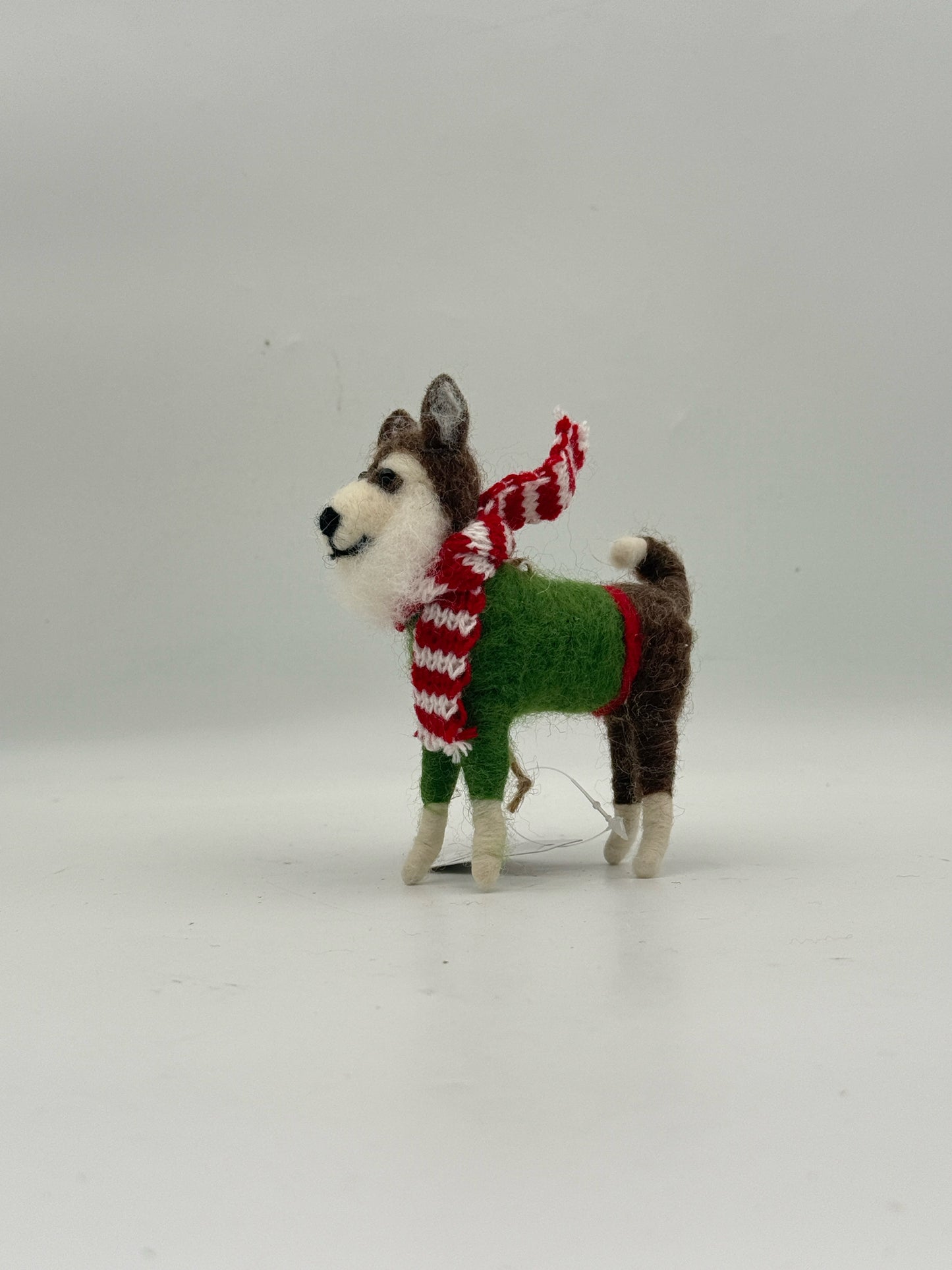 Gray And White Wool Dog Holiday Ornament