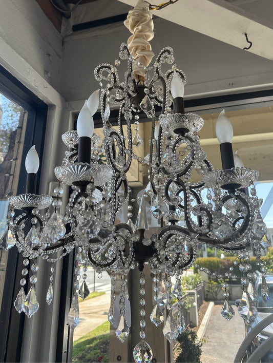 Two Tier Rococo Style Crystal Chandelier with Ornate Scrolling Arms