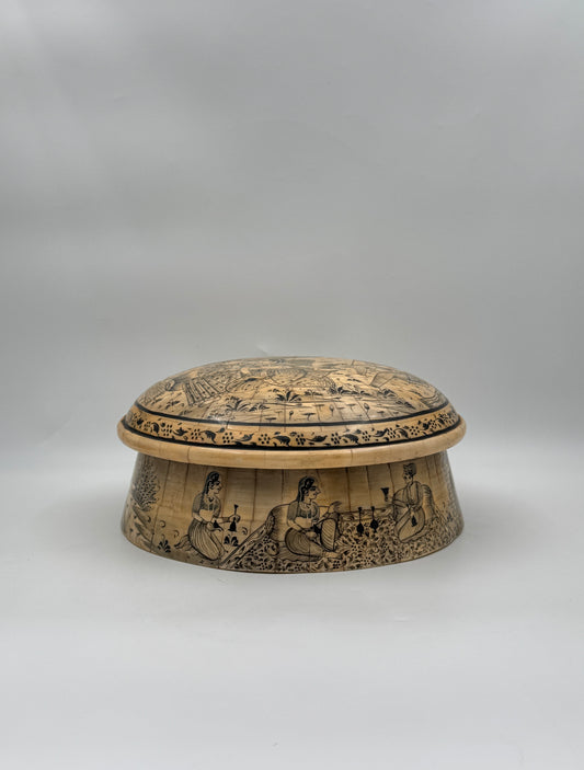 Hand-Painted Indian Bone Sweetmeat Box – Mughal Court Scene