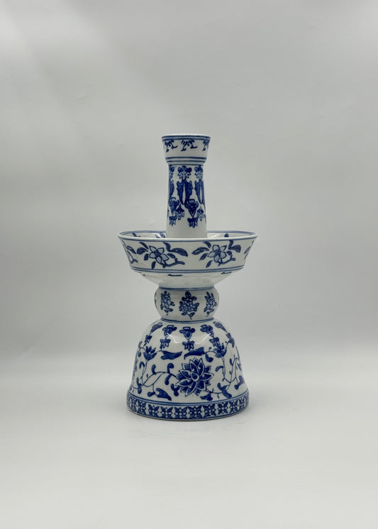 Chinese Blue and White Porcelain Candleholder – Floral Motif