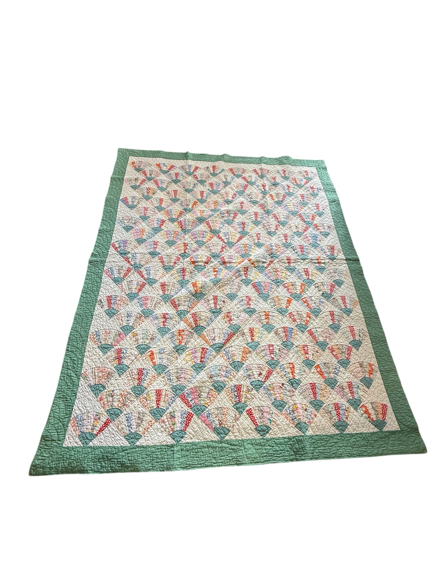 Vintage Hand Pieced Large Fan Quilt