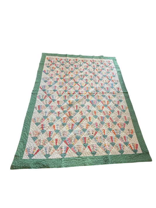 Vintage Hand Pieced Large Fan Quilt