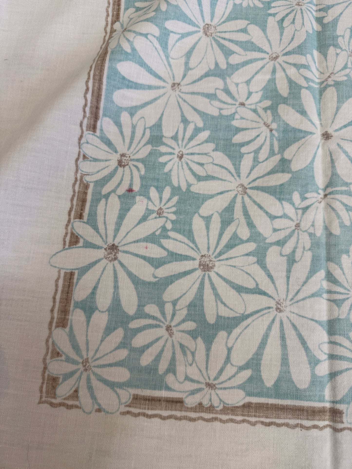 Mid Century Blue And Brown Daisy Border Tablecloth