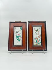 Vintage Pair Of Chinese Famille Rose Porcelain Plaques