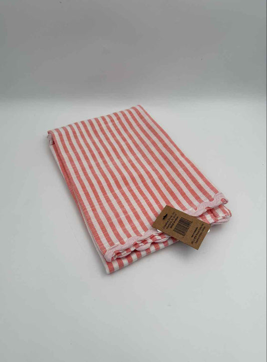 Orange Striped Cotton Tea Towel with Ric Rac Trim Kitchen Dish Cloth