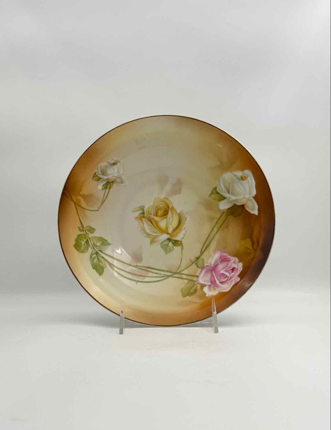 Antique Hand Painted German Rose Porcelain Bowl Decor