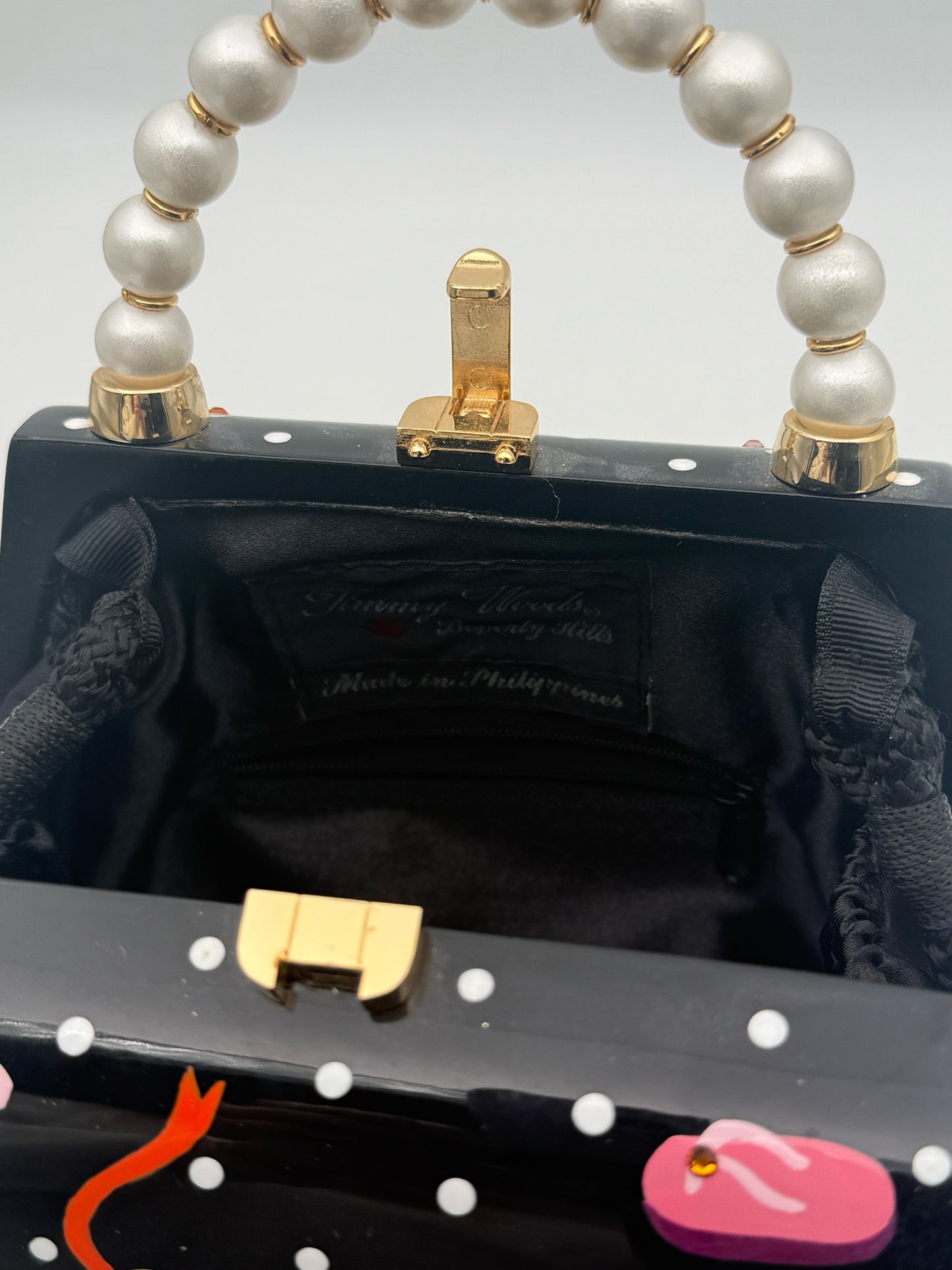 Timmy Woods Polkadot Shoe Purse With Pearl Handle